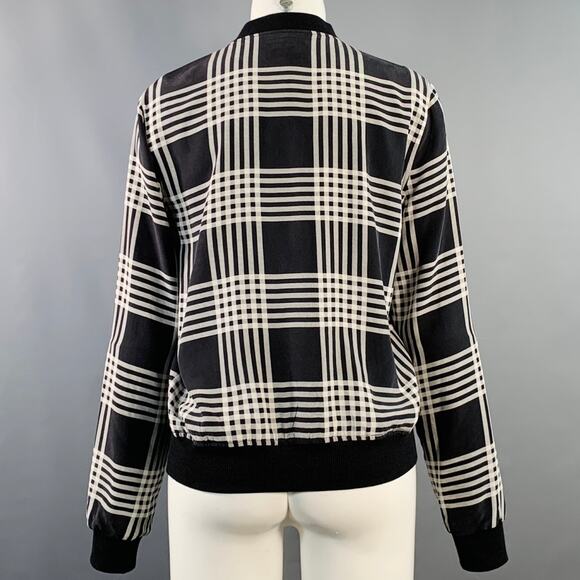 EQUIPMENT Size S Black White Silk Plaid Zip Up Bomber Jacket - Picture 4 of 8